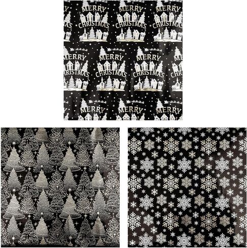 RUSPEPA Christmas Wrapping Paper Rolls - Mini Roll - 17 inches x 10 feet per Roll, Total of 3 Rolls - Black and Gold in Saudi Arabia