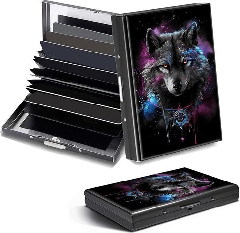 حامل بطاقة الائتمان ، Galaxy Wolf Design Mini RFID حظر الألومنيوم محفظة نحيفة معدن صعبة الصلبة سيلف محفظة معرف الحالة بطاقات الائتمان الصغيرة بطاقات العمل للنساء للنساء الفتيات in Kuwait