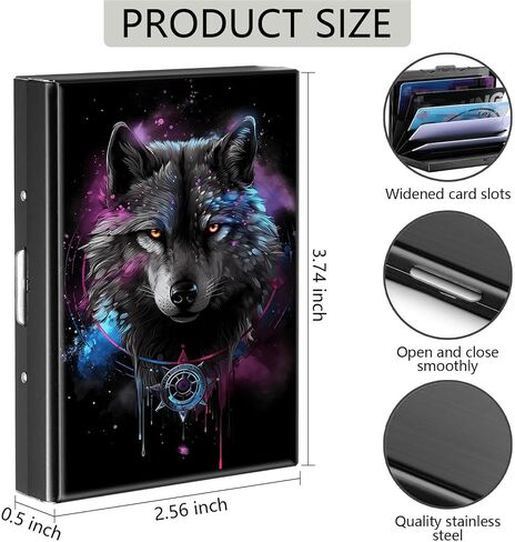 حامل بطاقة الائتمان ، Galaxy Wolf Design Mini RFID حظر الألومنيوم محفظة نحيفة معدن صعبة الصلبة سيلف محفظة معرف الحالة بطاقات الائتمان الصغيرة بطاقات العمل للنساء للنساء الفتيات in Kuwait