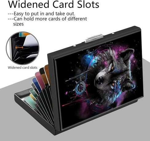 حامل بطاقة الائتمان ، Galaxy Wolf Design Mini RFID حظر الألومنيوم محفظة نحيفة معدن صعبة الصلبة سيلف محفظة معرف الحالة بطاقات الائتمان الصغيرة بطاقات العمل للنساء للنساء الفتيات in Kuwait