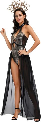 Alyweatry Women Halloween Sexy Medusa Costume with Snake Headband Greek Goddess Snake Devil Witch Cosplay in Kuwait