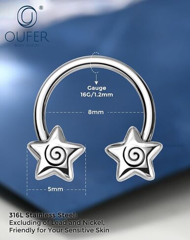 OUFER Septum Rings 16g Septum Jewelry Star Daith Earrings Gothic Tragus Helix Piercing Jewelry for Women Men in Saudi Arabia