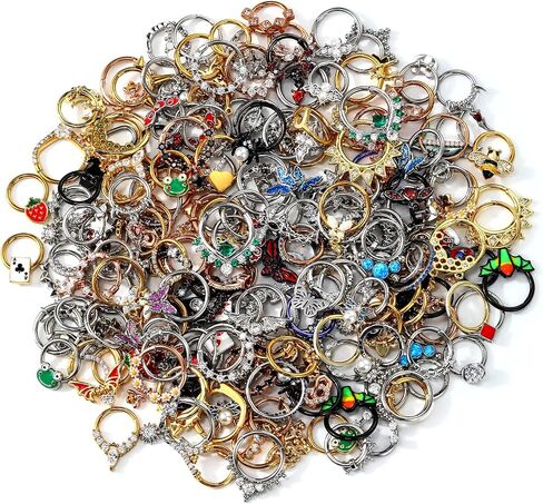 CM Crareesi Mania Septum Rings Mystery Boxes 6Pcs Spetum Clicker 16G Septum Piercing Jewelry 316l Stainless Steel Silver Gold Black Cartilage Earrings for Women Men in Saudi Arabia