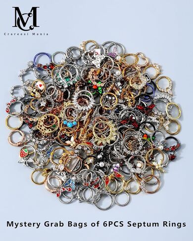 CM Crareesi Mania Septum Rings Mystery Boxes 6Pcs Spetum Clicker 16G Septum Piercing Jewelry 316l Stainless Steel Silver Gold Black Cartilage Earrings for Women Men in Saudi Arabia