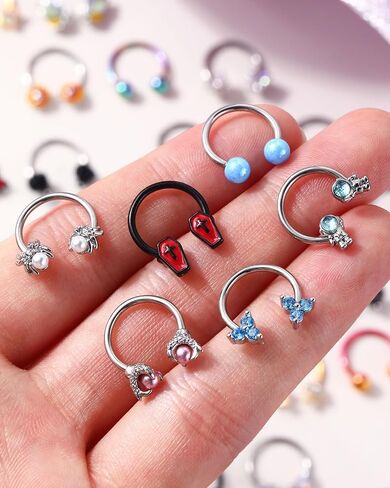 حلقات الحاجز 16G ، 6pcs الحاجز المجوهرات للنساء ، والفولاذ المقاوم للصدأ Daith Helix Tragus Jewelry ، حلقات أنف الحصان ، طوق in Saudi Arabia