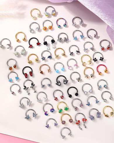 حلقات الحاجز 16G ، 6pcs الحاجز المجوهرات للنساء ، والفولاذ المقاوم للصدأ Daith Helix Tragus Jewelry ، حلقات أنف الحصان ، طوق in Saudi Arabia