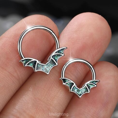 Melighting 16G V-shaped Septum Ring Blue Bat Wings Daith Piercing Jewelry 316L Stainless Steel Halloween Septum Clicker Helix Cartilage Earromg for Women 8/10 mm in Saudi Arabia