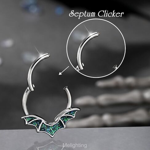 Melighting 16G V-shaped Septum Ring Blue Bat Wings Daith Piercing Jewelry 316L Stainless Steel Halloween Septum Clicker Helix Cartilage Earromg for Women 8/10 mm in Saudi Arabia