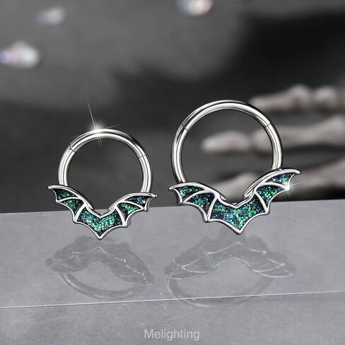 Melighting 16G V-shaped Septum Ring Blue Bat Wings Daith Piercing Jewelry 316L Stainless Steel Halloween Septum Clicker Helix Cartilage Earromg for Women 8/10 mm in Saudi Arabia