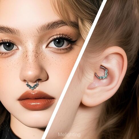 Melighting 16G V-shaped Septum Ring Blue Bat Wings Daith Piercing Jewelry 316L Stainless Steel Halloween Septum Clicker Helix Cartilage Earromg for Women 8/10 mm in Saudi Arabia