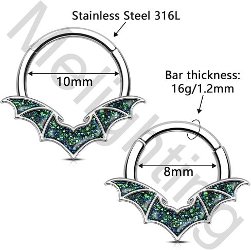 Melighting 16G V-shaped Septum Ring Blue Bat Wings Daith Piercing Jewelry 316L Stainless Steel Halloween Septum Clicker Helix Cartilage Earromg for Women 8/10 mm in Saudi Arabia