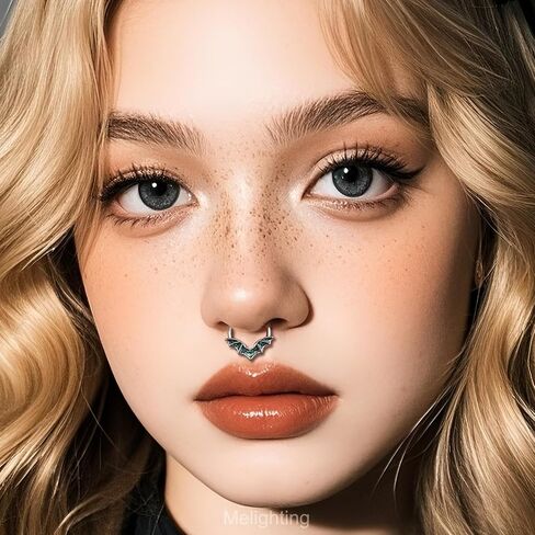 Melighting 16G V-shaped Septum Ring Blue Bat Wings Daith Piercing Jewelry 316L Stainless Steel Halloween Septum Clicker Helix Cartilage Earromg for Women 8/10 mm in Saudi Arabia