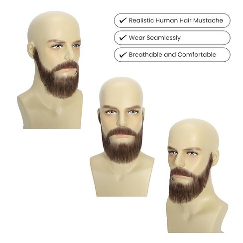 لحية مزيفة متميزة-غوتي واقعية كاملة مع الشارب-للجنسين-الشعر البشري بنسبة 100 ٪ ، مربوطة يدويًا على الدانتيل غير المرئي-لحية الأزياء القابلة لإعادة الاستخدام للتجول ، الهالوين (Brown-2) in Kuwait