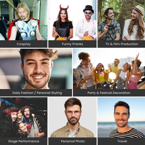 لحية مزيفة متميزة-غوتي واقعية كاملة مع الشارب-للجنسين-الشعر البشري بنسبة 100 ٪ ، مربوطة يدويًا على الدانتيل غير المرئي-لحية الأزياء القابلة لإعادة الاستخدام للتجول ، الهالوين (Brown-2) in Kuwait