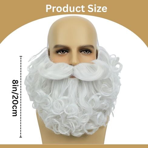 Twayfel Gray Fake Bead for Wizard Cosplay واقعية رمادية مجعد الشارب الشارب الهالوين ملحق الشعر الوجه 8 بوصات in Kuwait