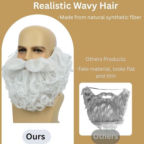 Twayfel Gray Fake Bead for Wizard Cosplay واقعية رمادية مجعد الشارب الشارب الهالوين ملحق الشعر الوجه 8 بوصات in Kuwait