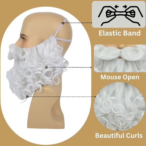 Twayfel Gray Fake Bead for Wizard Cosplay واقعية رمادية مجعد الشارب الشارب الهالوين ملحق الشعر الوجه 8 بوصات in Kuwait