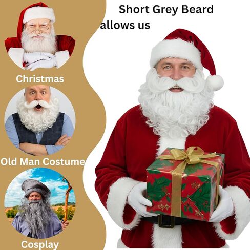 Twayfel Gray Fake Bead for Wizard Cosplay واقعية رمادية مجعد الشارب الشارب الهالوين ملحق الشعر الوجه 8 بوصات in Kuwait