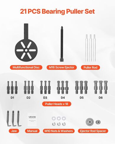VEVOR 21-in-1 Bearing Puller Set, 21 PCS 3-Jaw Hook Puller for Internal External Bearings and Bearing Without Inner Shaft, Multifunctional Bearing Removal Tool with Heavy Duty Portable Storage Case in Saudi Arabia