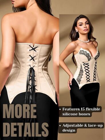 Women's Vintage & Elegant Lace Corsets, Lace-Up Fit Sizes 0-26 for Perfect Curves, Padded Boned Corset Top in Saudi Arabia
