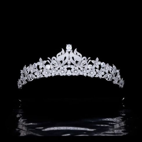 14K Gold Vintage Bridal Tiara, Elegant Moissanite Wedding Crown with Crystal Accents, Romantic Princess Hair Accessory for Bridal Shower,or Birthday Gift in Saudi Arabia