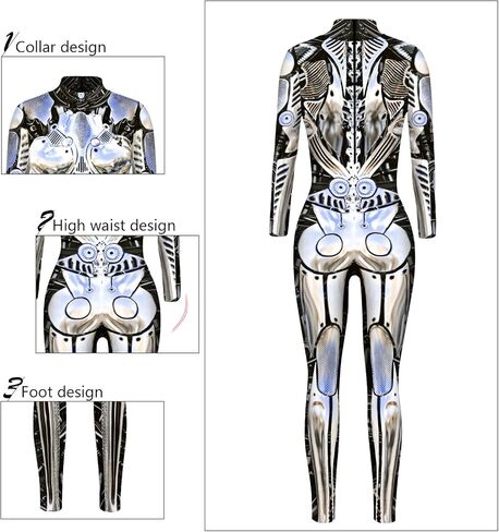 Seaur Women's Halloween Cosplay Costume Funny Skeleton Bodysuit Long Sleeve Print Catsuit 3D Digital Beamsuit in Saudi Arabia
