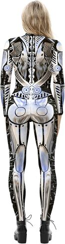 Seaur Women's Halloween Cosplay Costume Funny Skeleton Bodysuit Long Sleeve Print Catsuit 3D Digital Beamsuit in Saudi Arabia