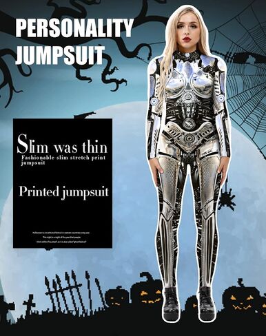 Seaur Women's Halloween Cosplay Costume Funny Skeleton Bodysuit Long Sleeve Print Catsuit 3D Digital Beamsuit in Saudi Arabia