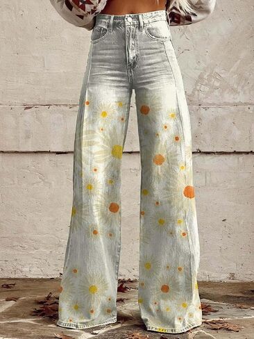 Y2K Women's Work Pants Street Hip Hop Pants Printed Wide Leg High Waist Gothic Retro Jeans with Pocket in Saudi Arabia