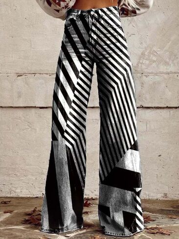Y2K Women's Work Pants Street Hip Hop Pants Printed Wide Leg High Waist Gothic Retro Jeans with Pocket in Saudi Arabia