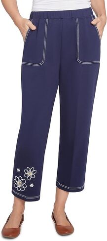 Alfred Dunner Women's Block Island French Terry Daisy Ankle Pant, Medium Navy in Saudi Arabia
