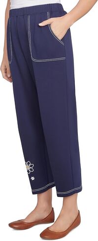 Alfred Dunner Women's Block Island French Terry Daisy Ankle Pant, Medium Navy in Saudi Arabia