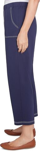 Alfred Dunner Women's Block Island French Terry Daisy Ankle Pant, Medium Navy in Saudi Arabia