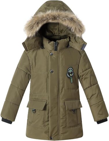 Boy Winter Fleece Coat Puffer Jacket with Faux Fur Hood Long Outwear Kid Clothes in Kuwait