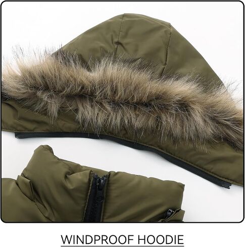 Boy Winter Fleece Coat Puffer Jacket with Faux Fur Hood Long Outwear Kid Clothes in Kuwait