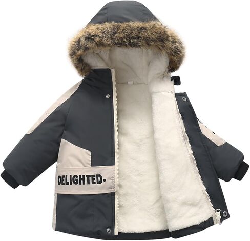 Kids Boys Winter Puffer Jacket Coat Fleece Lined Clothes with Hood Outerwear in Saudi Arabia