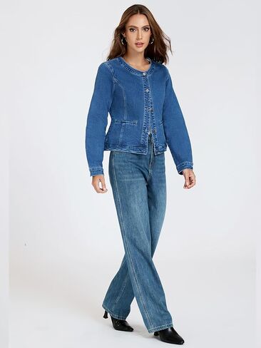 LifeShe Cropped Denim Jacket for Women Stretch Collarless Jean Jackets Slim Fall Crop Shacket Tendy in Saudi Arabia