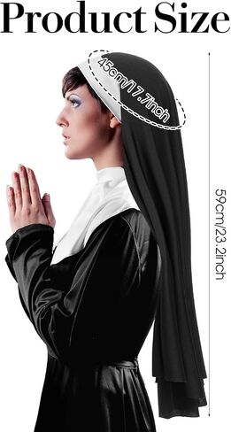 Nun Headpiece Costume, Elegant Nun Habit Cap Costume Accessory for Women, Nuns Veil Costumes for Halloween Cosplay Party, Nuns Headpiece Accessories (Black and White) in Saudi Arabia
