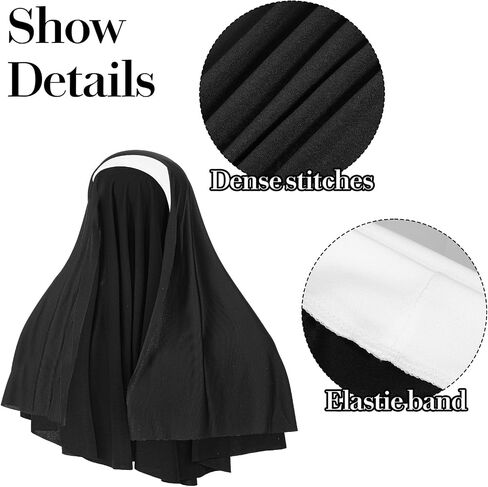 Nun Headpiece Costume, Elegant Nun Habit Cap Costume Accessory for Women, Nuns Veil Costumes for Halloween Cosplay Party, Nuns Headpiece Accessories (Black and White) in Saudi Arabia