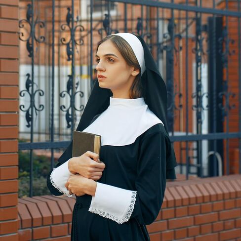 Nun Headpiece Costume, Elegant Nun Habit Cap Costume Accessory for Women, Nuns Veil Costumes for Halloween Cosplay Party, Nuns Headpiece Accessories (Black and White) in Saudi Arabia