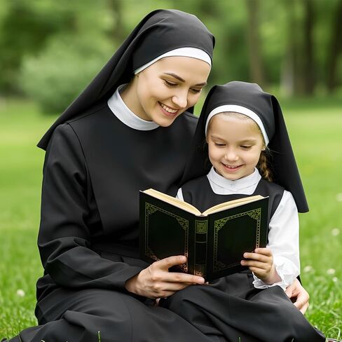 Nun Headpiece Costume, Elegant Nun Habit Cap Costume Accessory for Women, Nuns Veil Costumes for Halloween Cosplay Party, Nuns Headpiece Accessories (Black and White) in Saudi Arabia