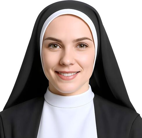 Nun Headpiece Costume, Elegant Nun Habit Cap Costume Accessory for Women, Nuns Veil Costumes for Halloween Cosplay Party, Nuns Headpiece Accessories (Black and White) in Saudi Arabia