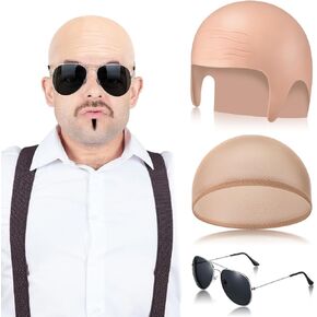 Mepase Halloween Caps مع نظارات للرجال البالغين يمكن قطع غطاء شعر مستعار من نايلون أصلع. in Kuwait