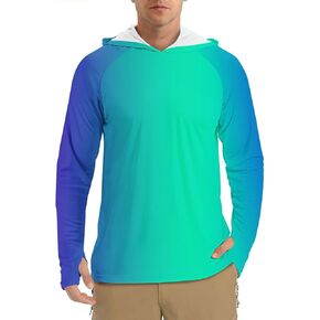 Mens Sun Protection Long Sleeve Hoodies Outdoor Fishing Shirts Gradient Running Athletic Pullover with Thumb Hole in Kuwait