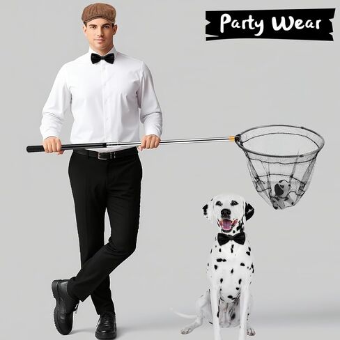 Preboun 4 Pcs Halloween Dalmatian Catcher Costume Kit Include Plush Dalmatian Dog Flat Hat Collapsible Net Black Bowtie for Adult Men Cosplay Party in Saudi Arabia