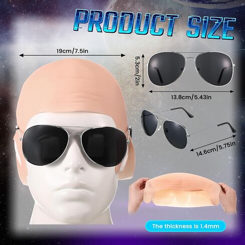 Mepase Bald Caps with Glasses Nylon Makeup Latex Bald Head Wig Cap for Men Women Adults Cosplay Party Costume Accessories in Saudi Arabia