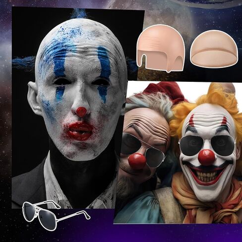 Mepase Bald Caps with Glasses Nylon Makeup Latex Bald Head Wig Cap for Men Women Adults Cosplay Party Costume Accessories in Saudi Arabia