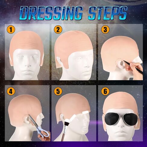 Mepase Bald Caps with Glasses Nylon Makeup Latex Bald Head Wig Cap for Men Women Adults Cosplay Party Costume Accessories in Saudi Arabia