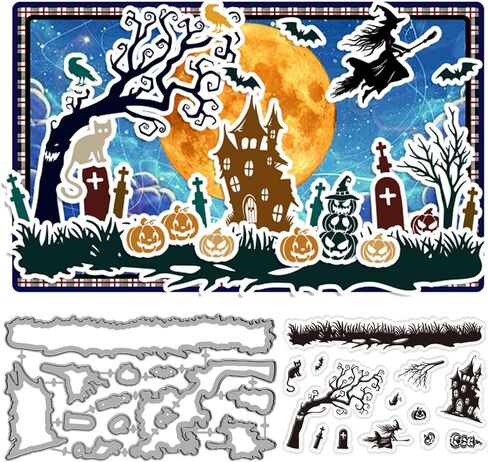 ORIGACH Autumn Harvest Clear Stamps and Dies Set, Autumn Pumpkin Scarecrows Truck Silicone Stamps and Metal Die Cut for Card Making Thanksgiving Scrapbooking Journal Crafting in Saudi Arabia