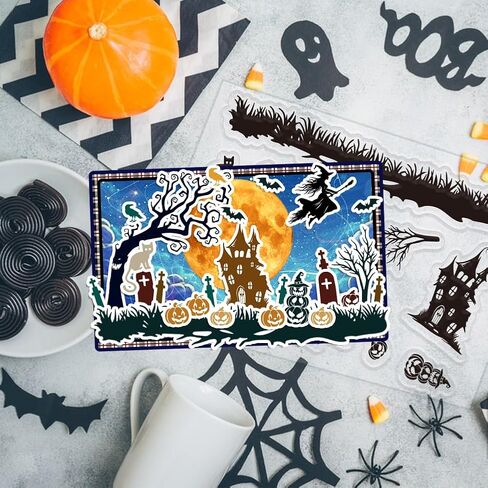 ORIGACH Autumn Harvest Clear Stamps and Dies Set, Autumn Pumpkin Scarecrows Truck Silicone Stamps and Metal Die Cut for Card Making Thanksgiving Scrapbooking Journal Crafting in Saudi Arabia